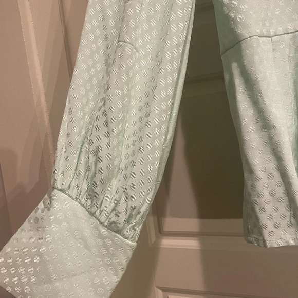 Something Navy Mint Wrap Peplum Blouse - Picture 2 of 10